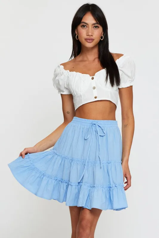 Blue Elastic Waist Frill Hem Skater Skirt sold by Ally Fashion