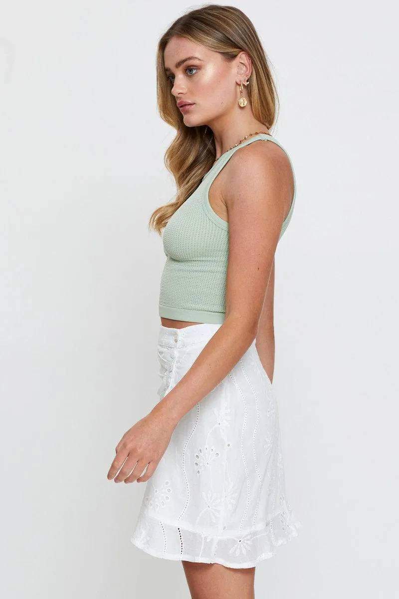 White Wrap Skirt Mini High Rise Eyelet Fabric sold by Ally Fashion product image thumbnail 4