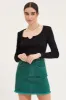 Green Mini Skirt High Rise Fray Hem sold by Ally Fashion