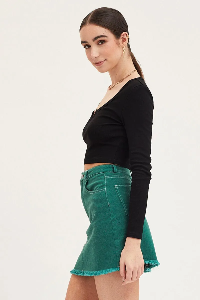 Green Mini Skirt High Rise Fray Hem sold by Ally Fashion product image thumbnail 5
