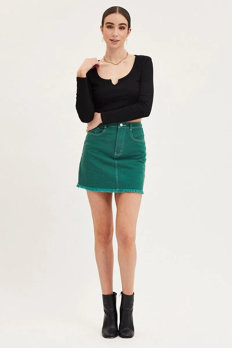 Green Mini Skirt High Rise Fray Hem sold by Ally Fashion product image thumbnail 4