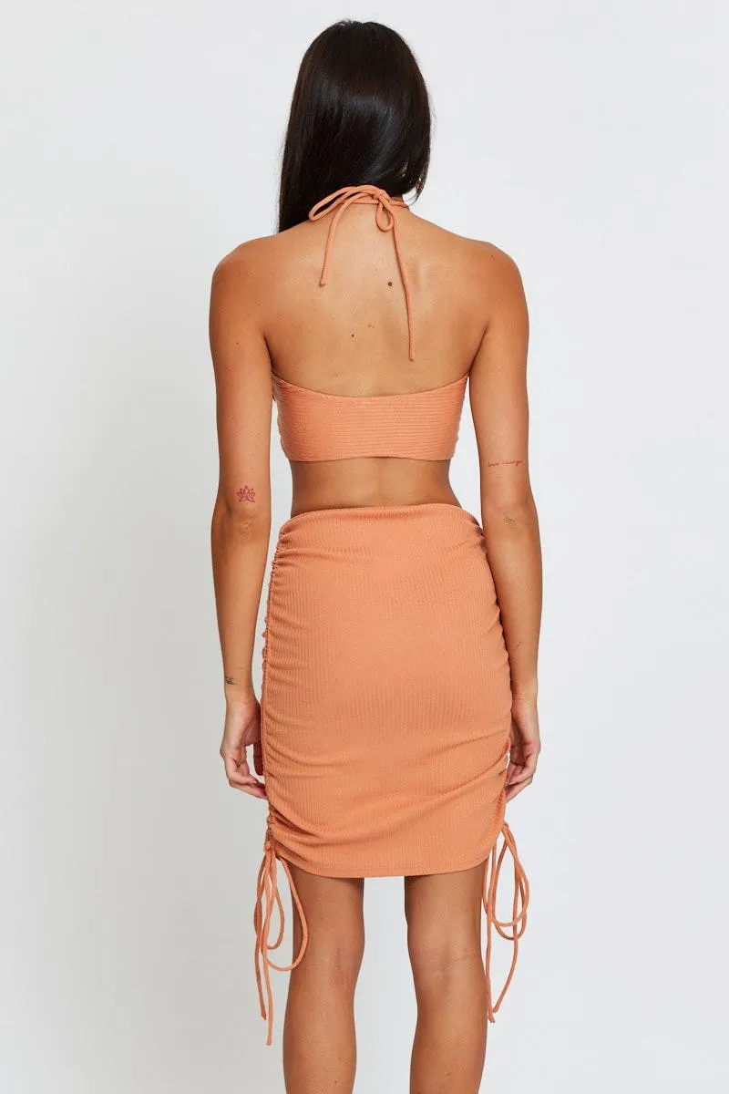 Brown Ribbed Ruched Drawstring Skirt sold by Ally Fashion product image thumbnail 5