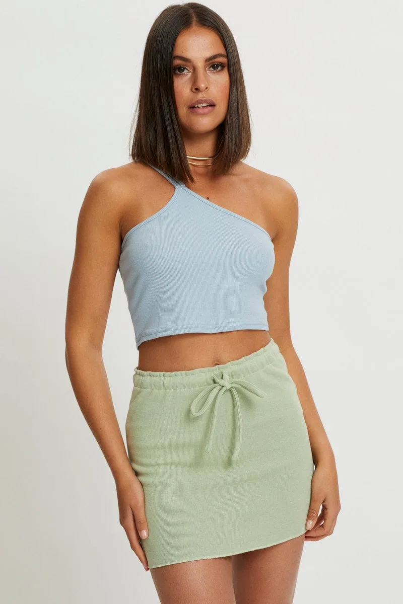 Green Tie Front Ruffle Waist Bodycon Skirt sold by Ally Fashion