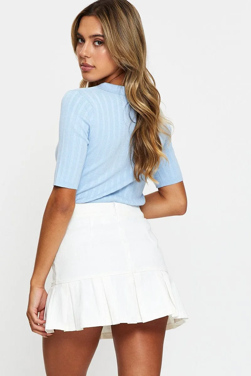 White Pleated Denim Skirt sold by Ally Fashion product image thumbnail 5