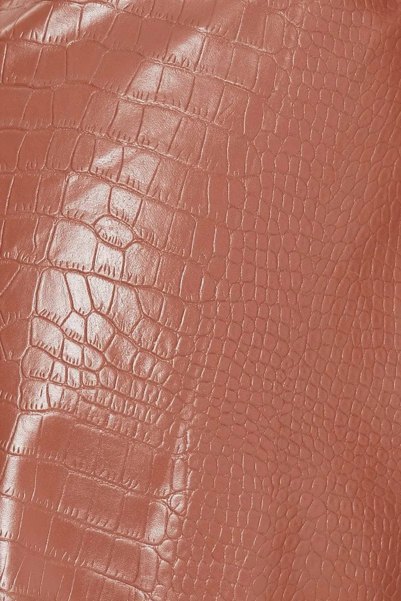 Brown Faux Leather Crocodile Skirt sold by Ally Fashion product image thumbnail 5