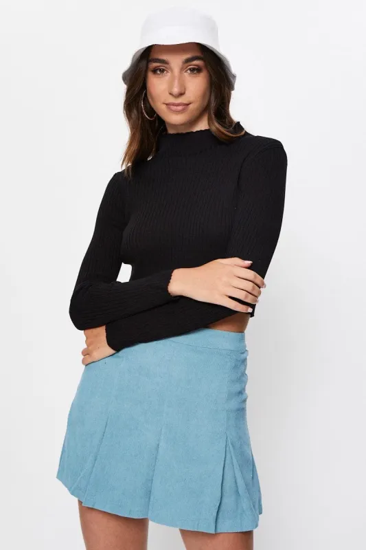 Blue Cord Pleated Tennis Skirt sold by Ally Fashion