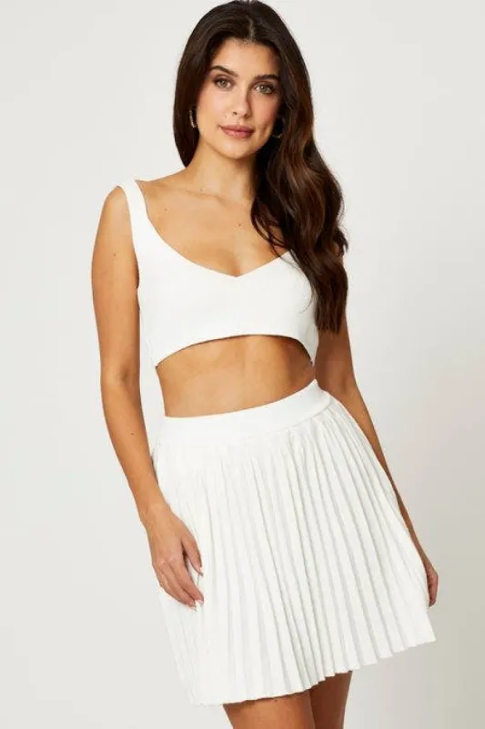 White Knit Skirt Bralette Set sold by Ally Fashion