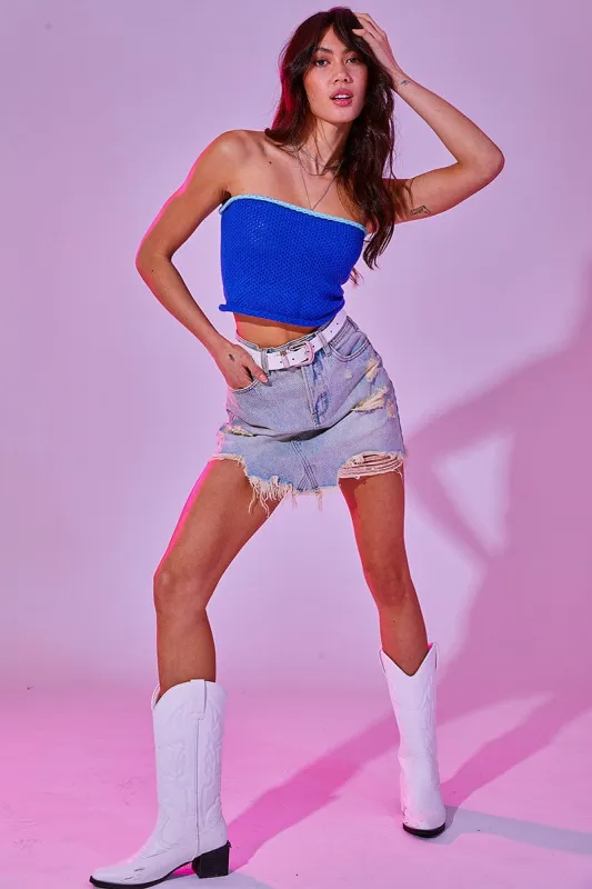 Blue Skirt Mini High Rise Distressed sold by Ally Fashion