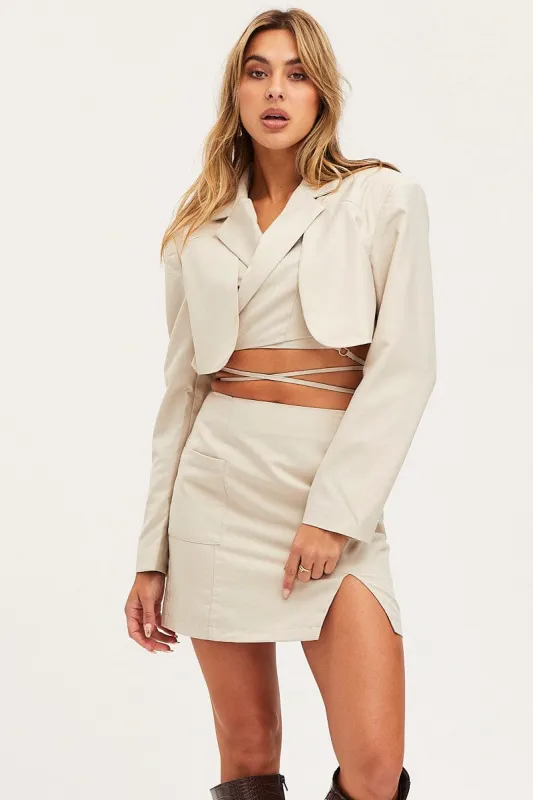 Beige Mini Skirt High Rise sold by Ally Fashion