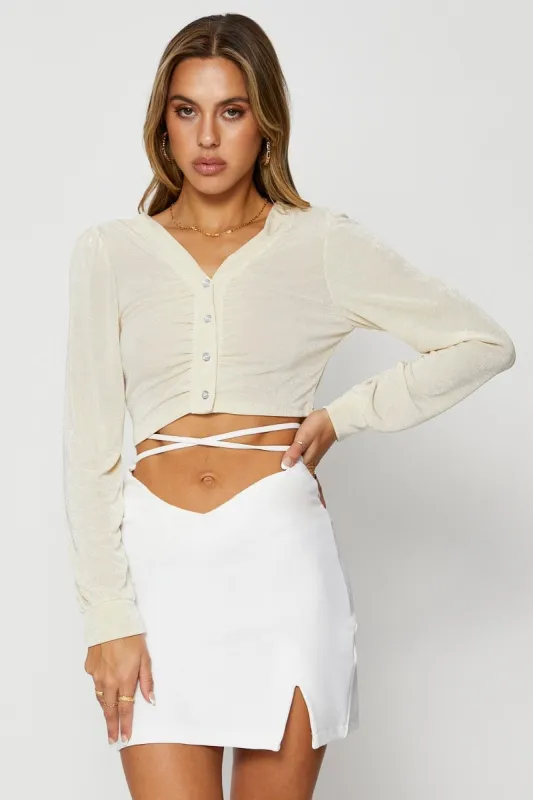White Mini Skirt Front Slit sold by Ally Fashion