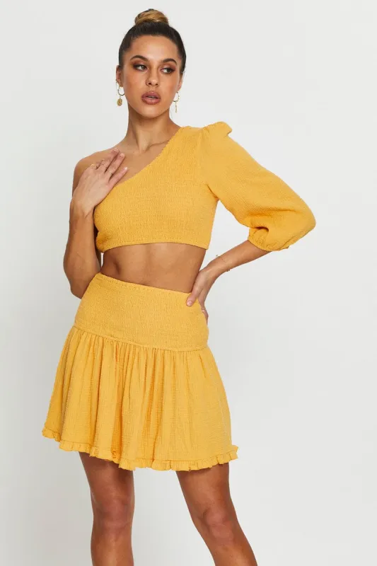 Yellow Shirred Skater Skirt sold by Ally Fashion