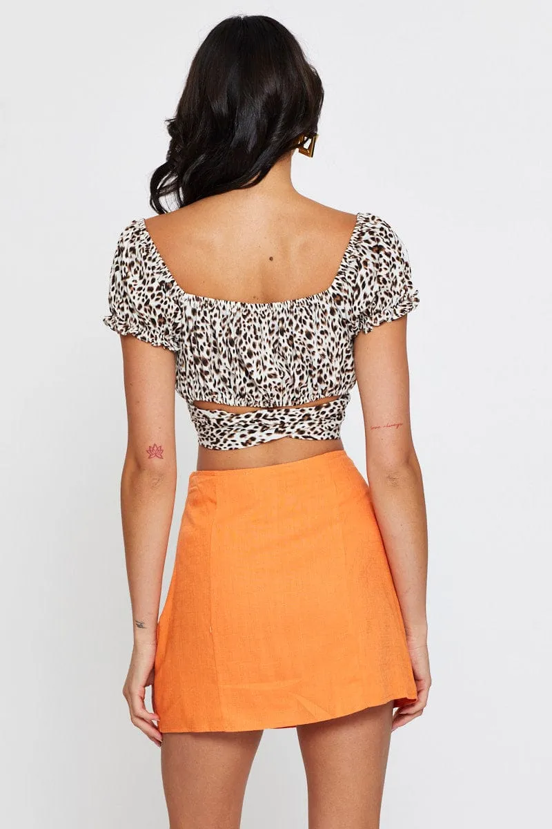 Orange Linen Blend Front Split Mini Skirt sold by Ally Fashion product image thumbnail 5