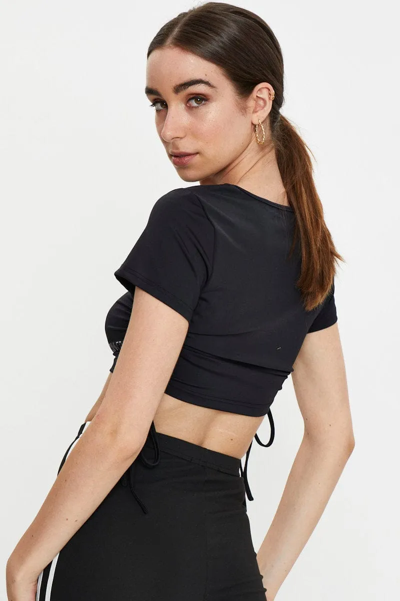 Black Drawstring Activewear T Shirt sold by Ally Fashion product image thumbnail 5