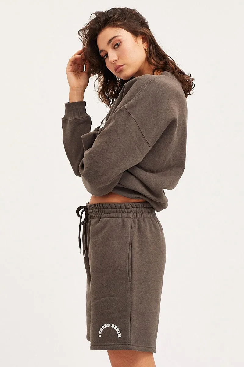 Grey Track Shorts High Rise Unisex sold by Ally Fashion product image thumbnail 4