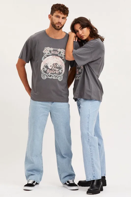 Grey Unisex T Shirt Short Sleeve Oversized Crew Neck sold by Ally Fashion