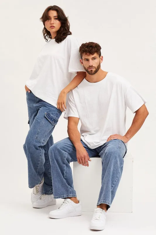 White Unisex T Shirt Short Sleeve Oversized Crew Neck sold by Ally Fashion