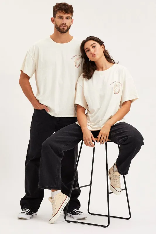 White Unisex T Shirt Short Sleeve Oversized Crew Neck sold by Ally Fashion