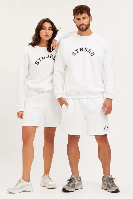 White Unisex Sweatshirts Oversized Crew Neck sold by Ally Fashion