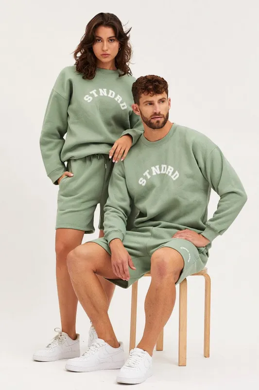 Green Unisex Sweatshirts Oversized Crew Neck sold by Ally Fashion