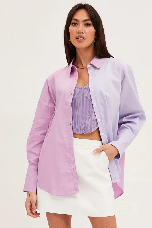 Purple Oversized Shirts Long Sleeve Collared sold by Ally Fashion