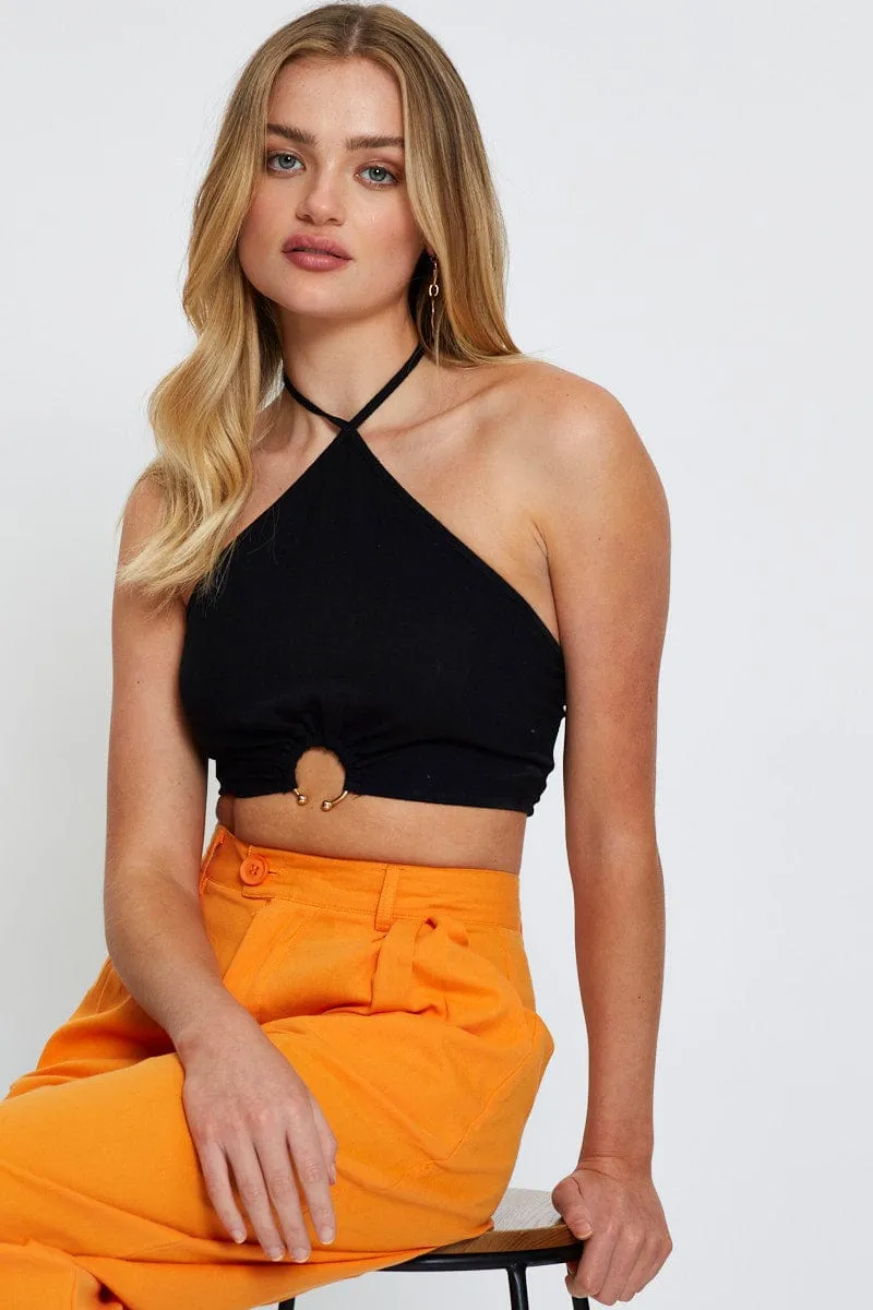 Black Crop Top Sleeveless Halter sold by Ally Fashion