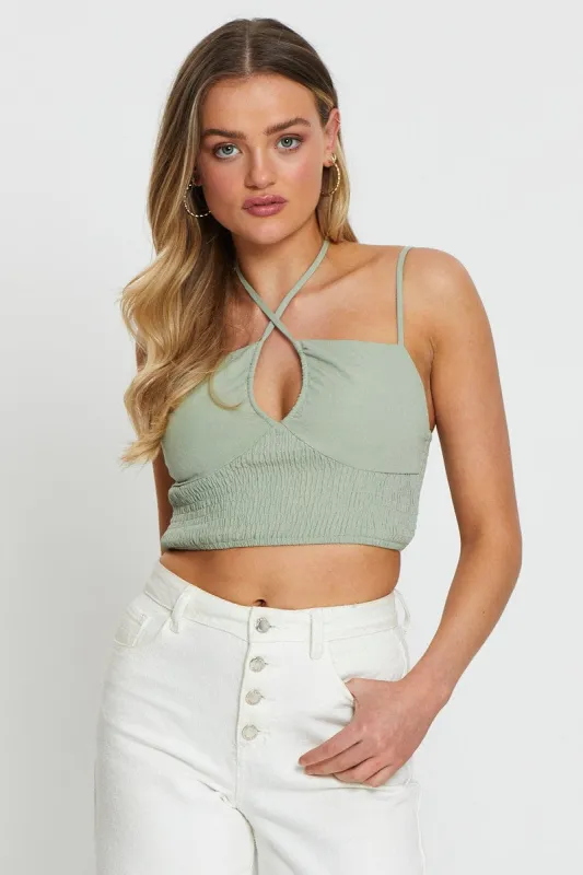 Green Singlet Top Sleeveless Crop sold by Ally Fashion