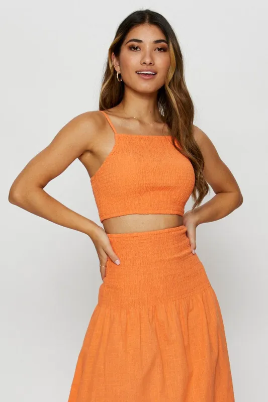 Orange Singlet Top Sleeveless Crop Square Neck made by Ally Fashion