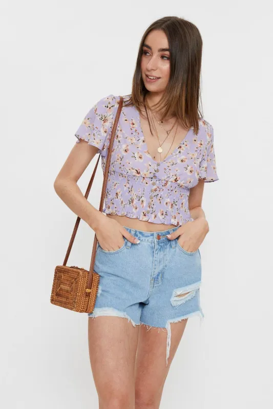 Print Print Front Button Shirred Top sold by Ally Fashion