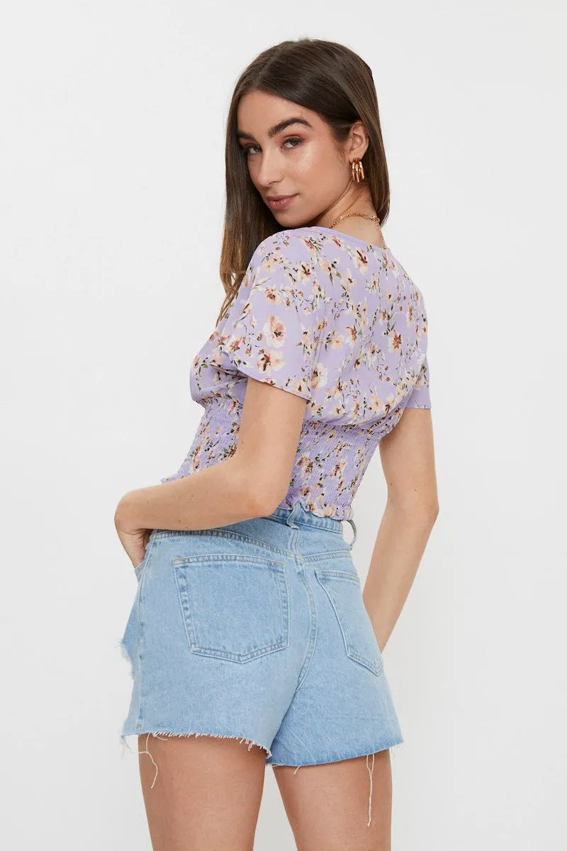 Print Print Front Button Shirred Top sold by Ally Fashion product image thumbnail 4