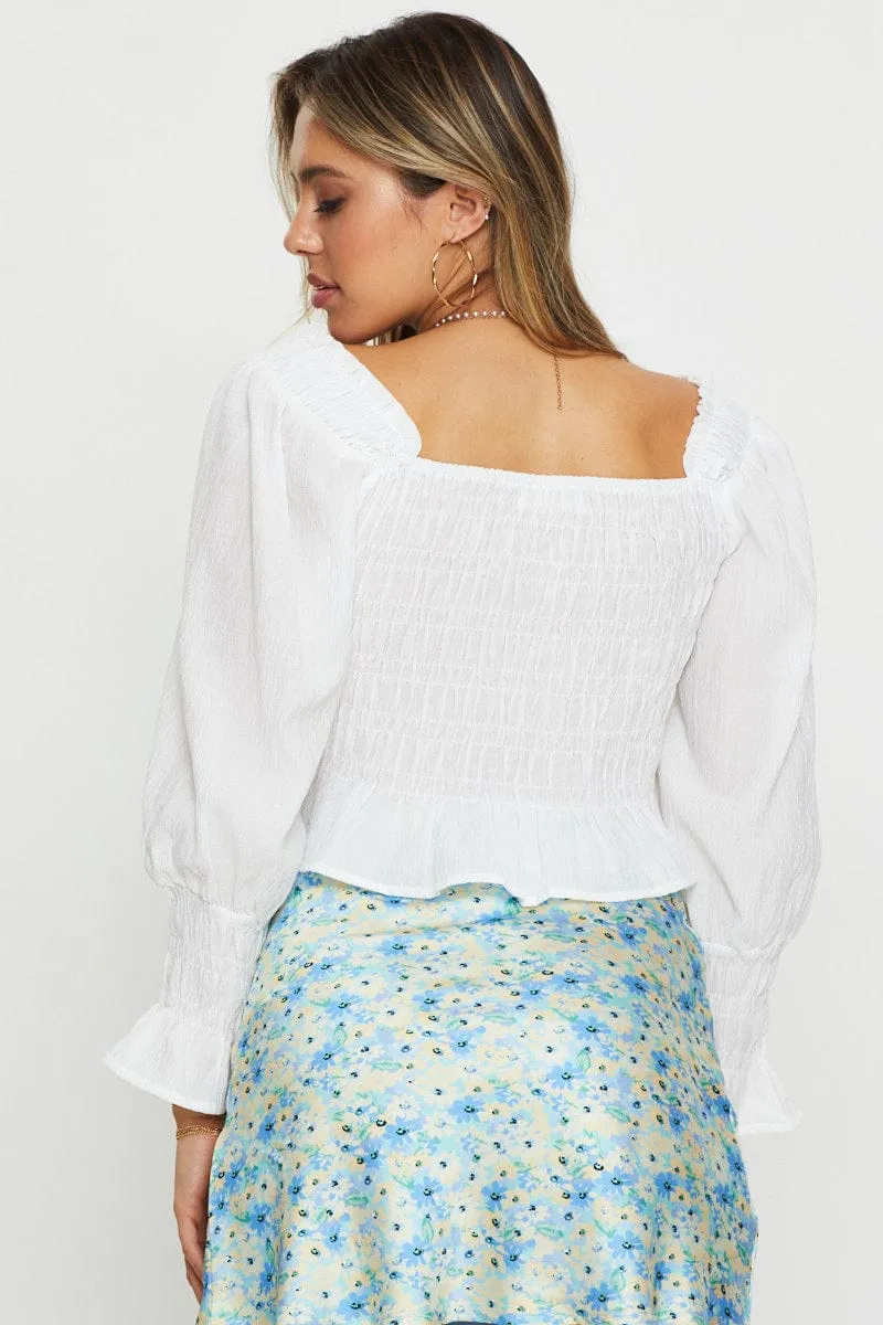White Peasant Blouse Long Sleeve Crop sold by Ally Fashion product image thumbnail 4