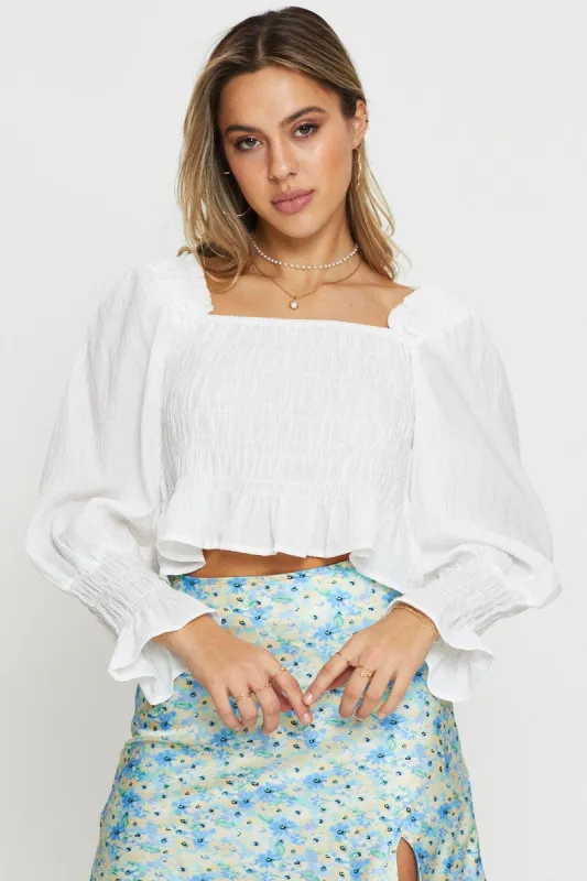 White Peasant Blouse Long Sleeve Crop sold by Ally Fashion
