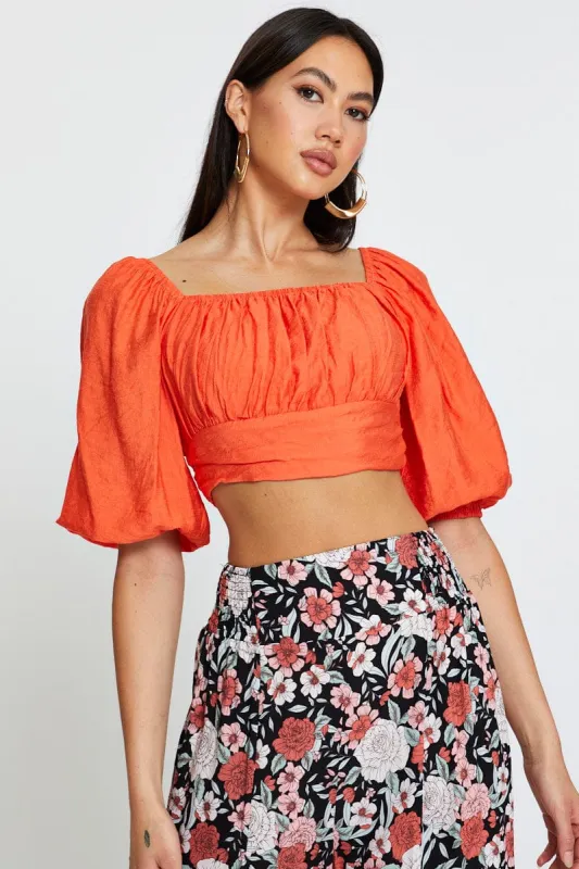 Red Crop Top Short Sleeve Tie Up sold by Ally Fashion