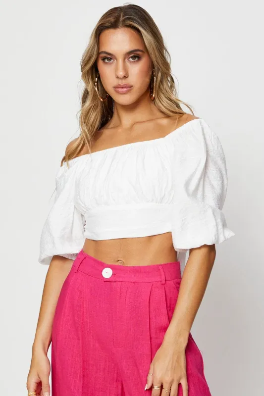 White Crop Top Short Sleeve Tie Up sold by Ally Fashion