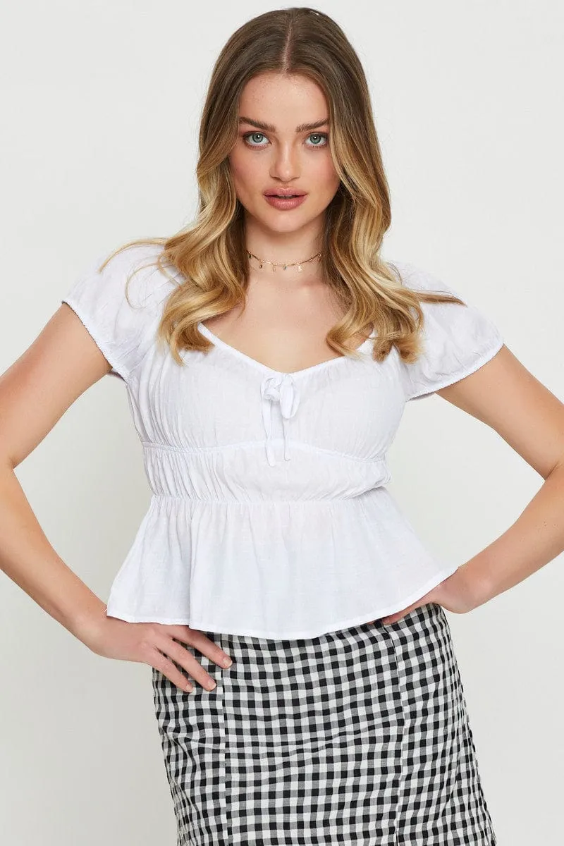 White Peplum Blouse Short Sleeve sold by Ally Fashion
