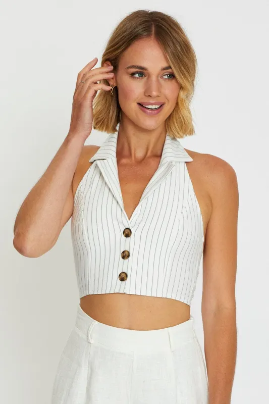 Stripe Crop Top Sleeveless Collared sold by Ally Fashion