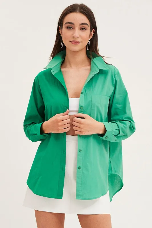 Green Relaxed Shirts Long Sleeve Colour Block sold by Ally Fashion