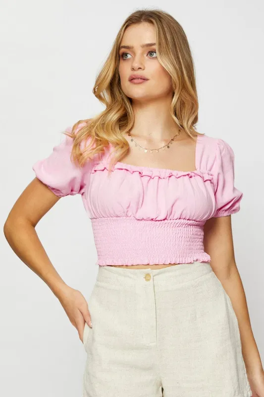 Pink Crop Blouse Short Sleeve sold by Ally Fashion
