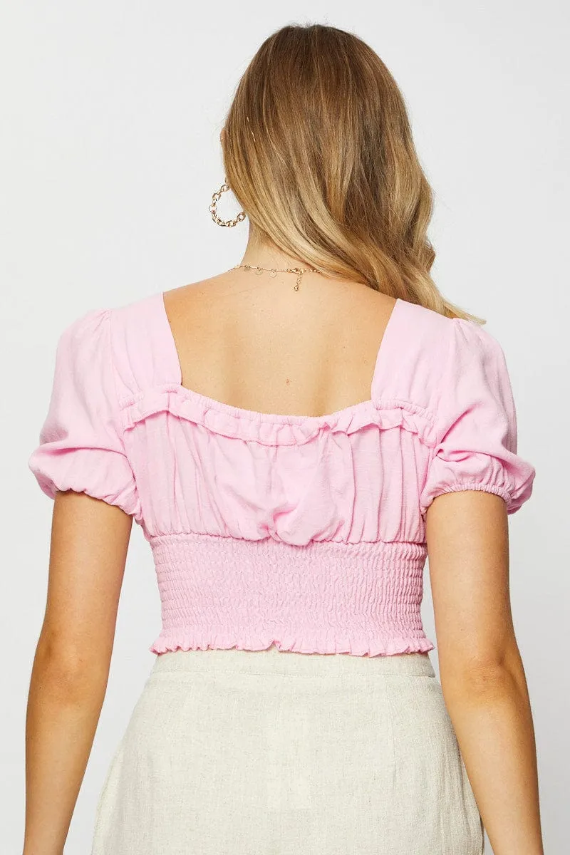 Pink Crop Blouse Short Sleeve sold by Ally Fashion product image thumbnail 5