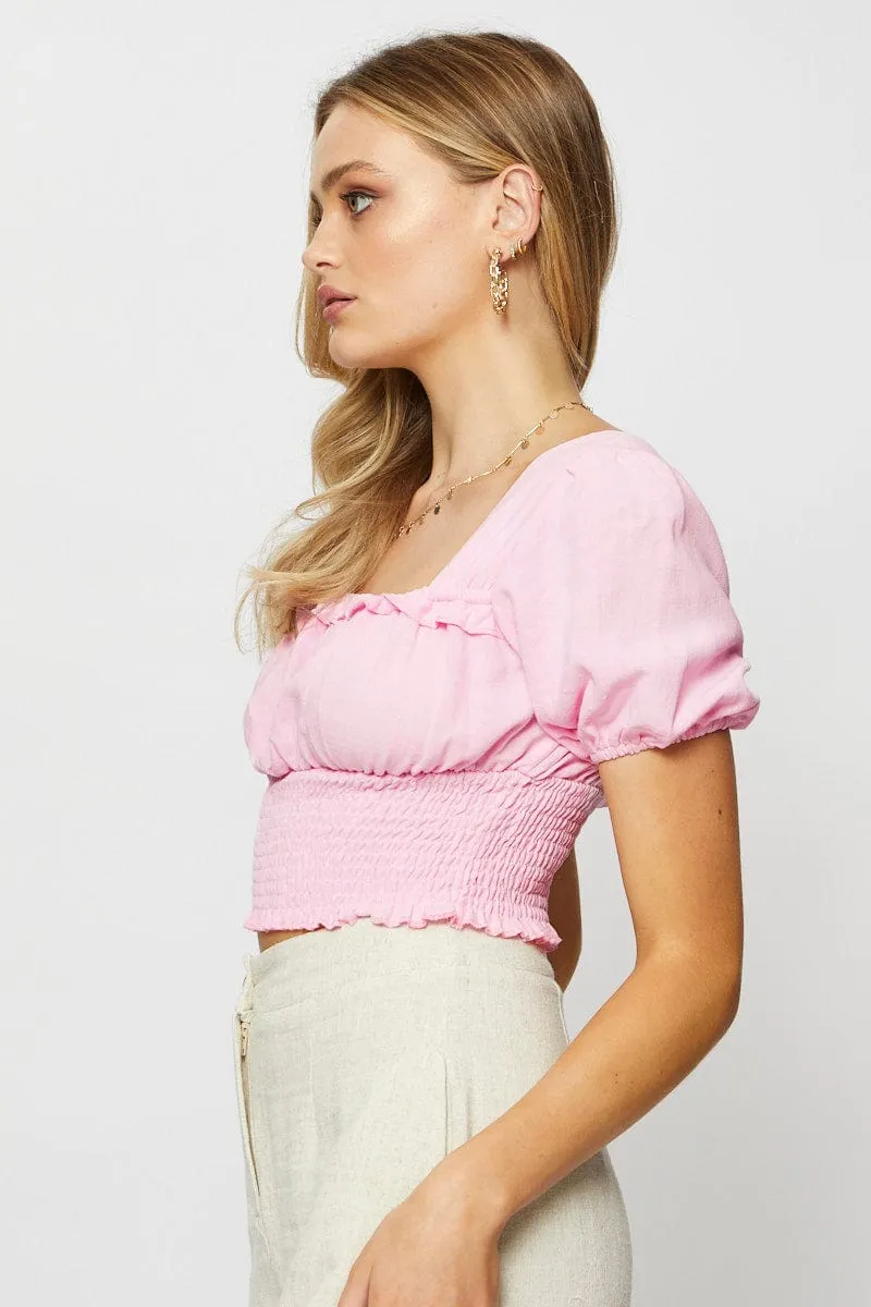 Pink Crop Blouse Short Sleeve sold by Ally Fashion product image thumbnail 4