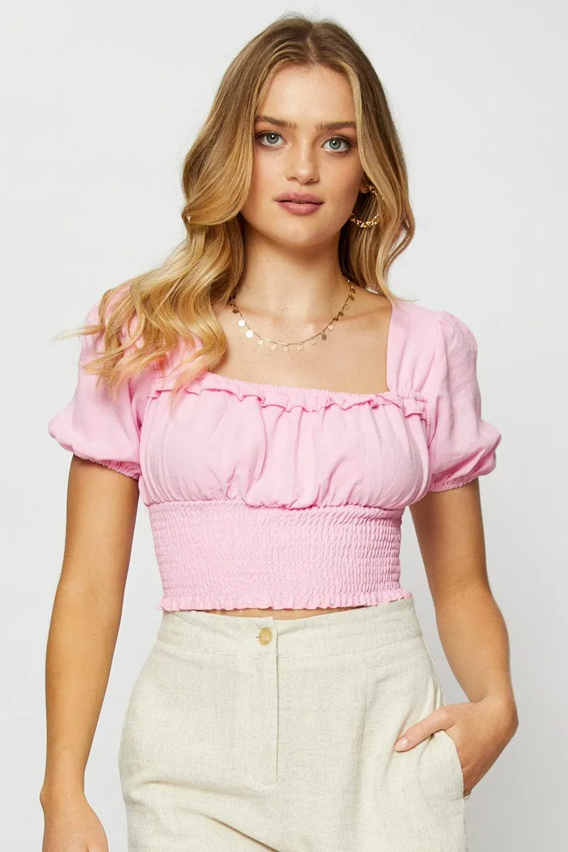 Pink Crop Blouse Short Sleeve sold by Ally Fashion product image thumbnail 3
