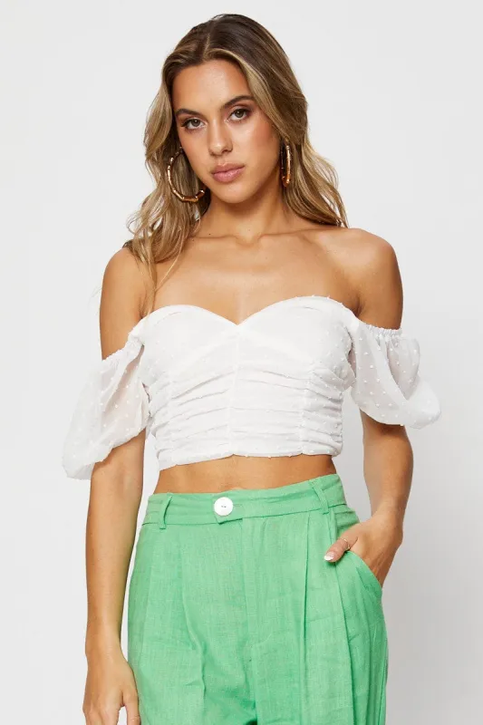 White Crop Top Short Sleeve Off Shoulder sold by Ally Fashion