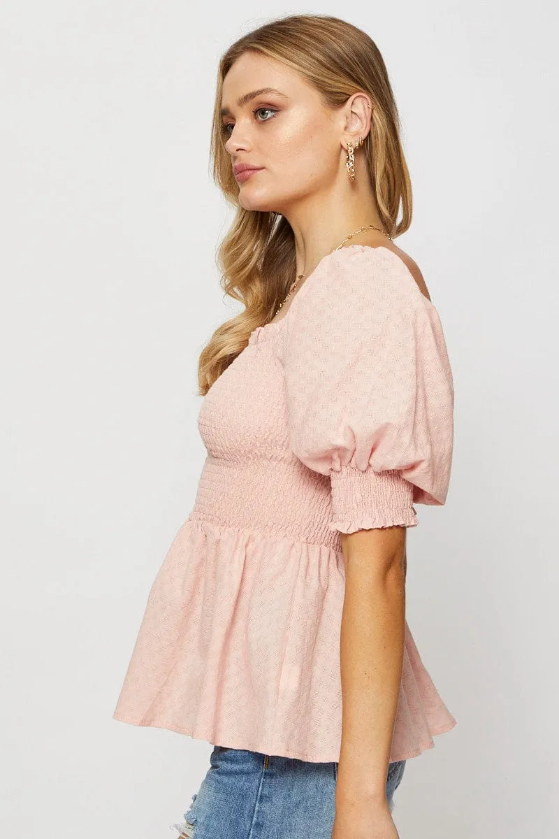 Pink Peplum Top Short Sleeve Round Neck sold by Ally Fashion product image thumbnail 4