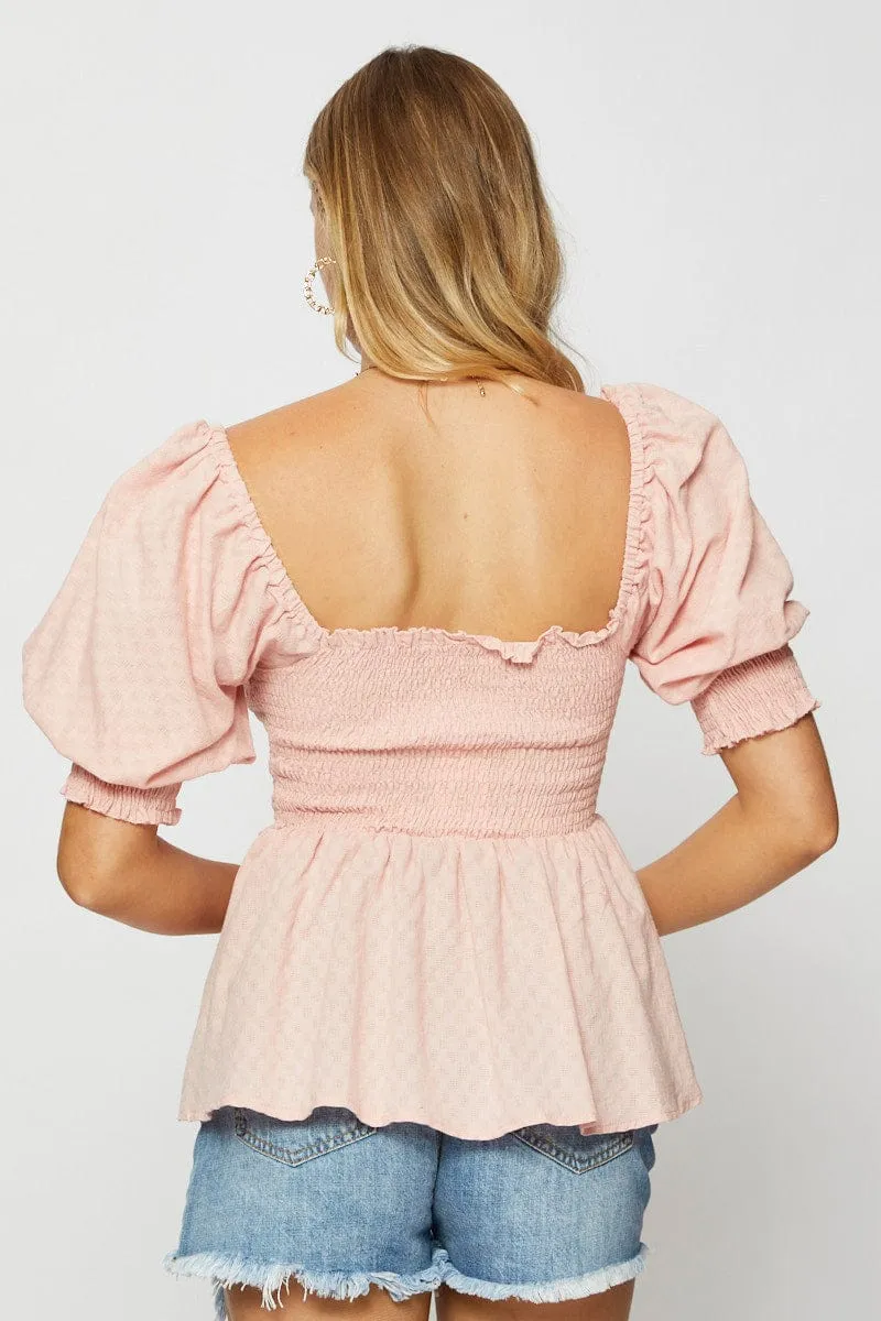 Pink Peplum Top Short Sleeve Round Neck sold by Ally Fashion product image thumbnail 5