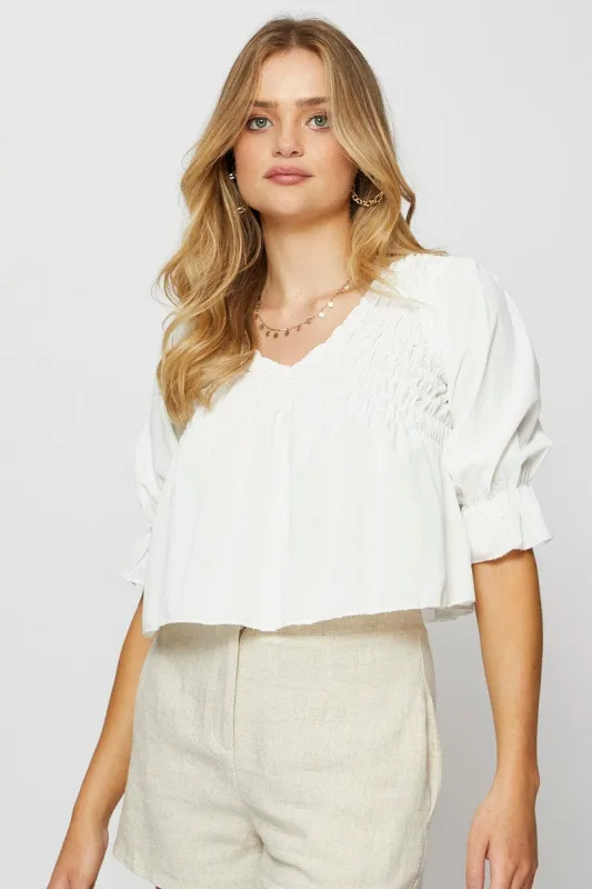 White Crop Blouse Short Sleeve Round Neck sold by Ally Fashion