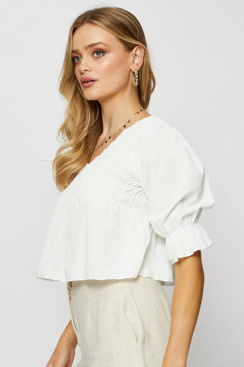 White Crop Blouse Short Sleeve Round Neck sold by Ally Fashion product image thumbnail 4