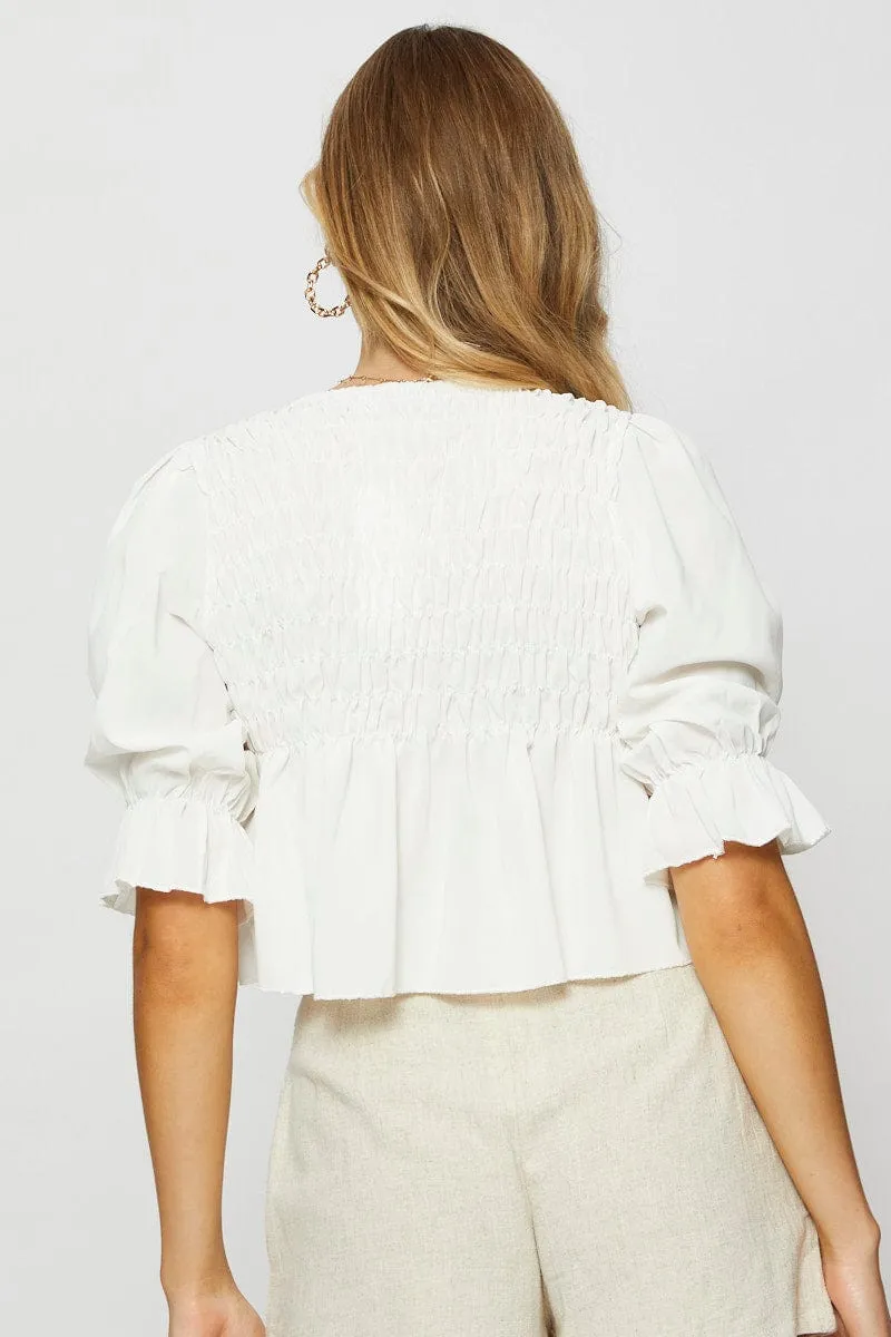 White Crop Blouse Short Sleeve Round Neck sold by Ally Fashion product image thumbnail 5