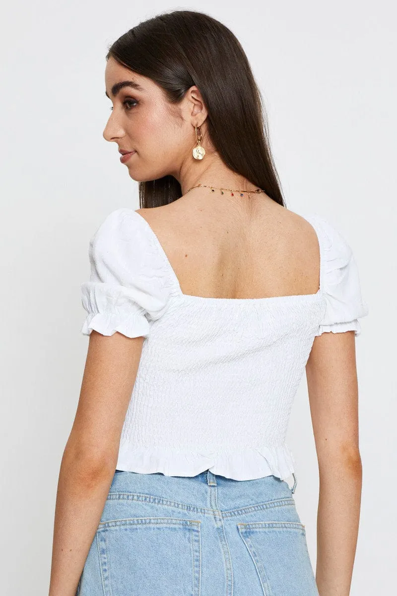 White Crop Top Short Sleeve Square Neck Shirred Waist sold by Ally Fashion product image thumbnail 5