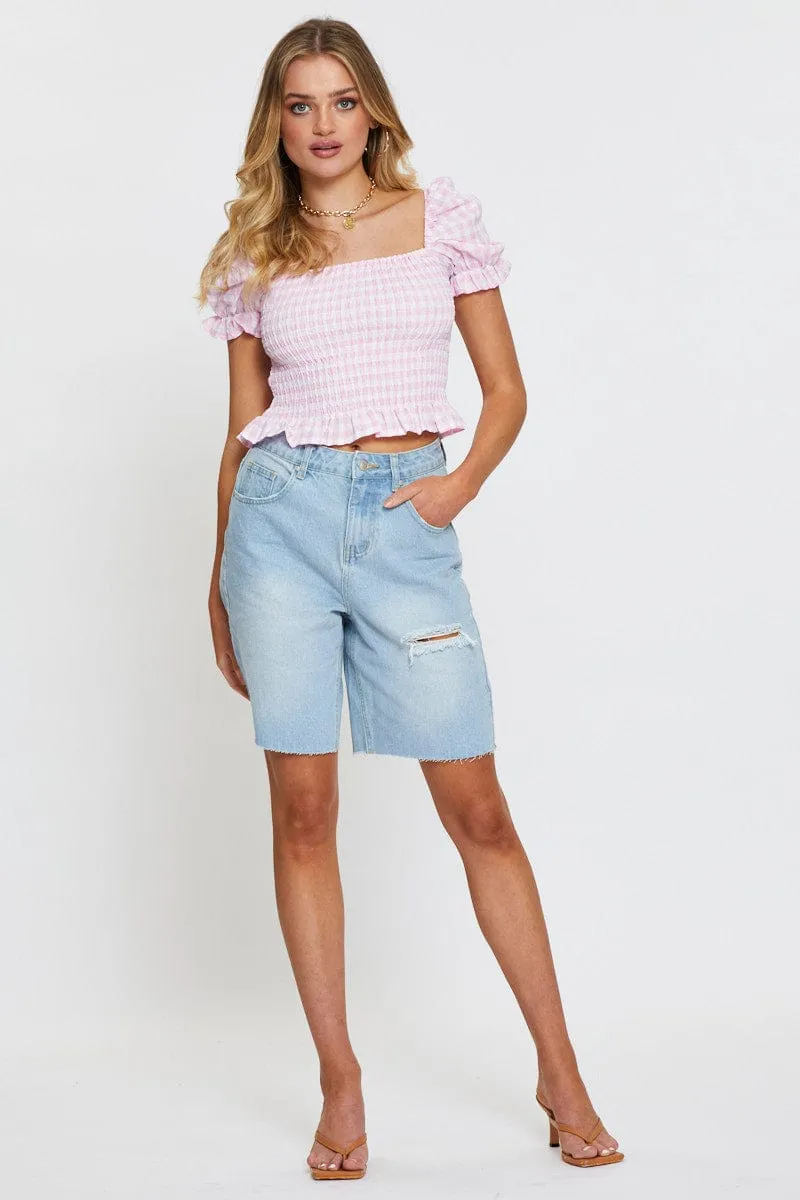 Check Crop T Shirt Short Sleeve Square Neck sold by Ally Fashion product image thumbnail 2