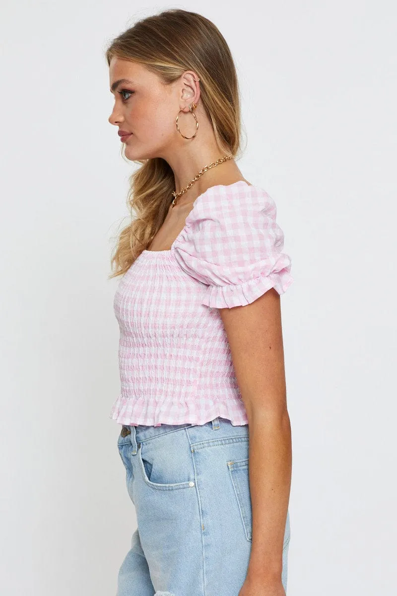 Check Crop T Shirt Short Sleeve Square Neck sold by Ally Fashion product image thumbnail 4