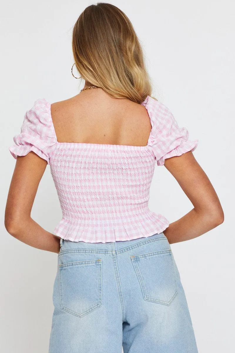 Check Crop T Shirt Short Sleeve Square Neck sold by Ally Fashion product image thumbnail 5